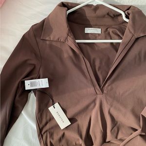 Brown Babaton Contour polo long sleeve